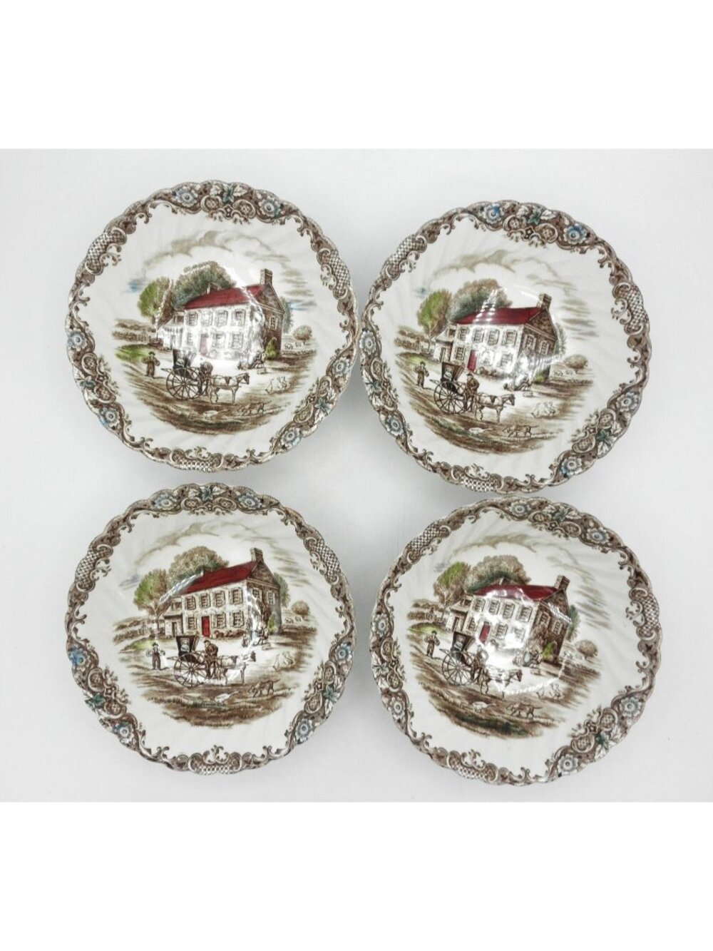 Johnson Brothers Heritage Hall Brown Multi-color Coupe Cereal Bowls Set of 4